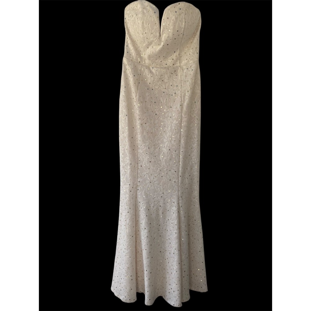Bailey Blue Cream Gold Sequin Embellished Strapless Maxi Gown Formal Dress Large
